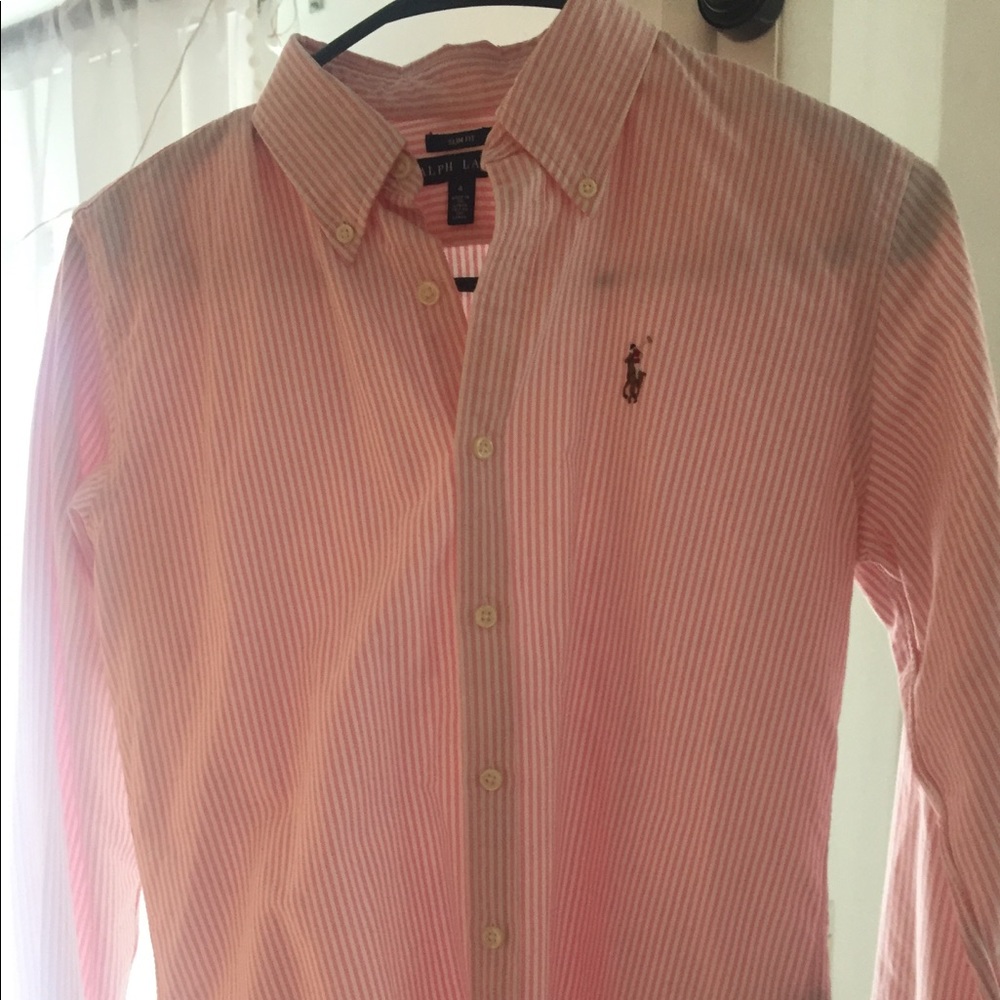 Ralph Lauren slim fit oxford in pink stripe